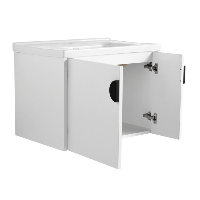 Meuble-lavabo de 28 po avec lavabo en céramique pour petite salle de bain, Blanc