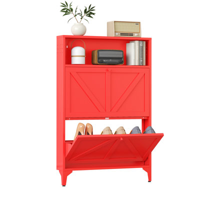 Armoire de rangement pour chaussures pour le hall d'entrée avec 2 tiroirs rabattables, organisateur de chaussures autoportant avec pieds, armoire de rangement pour chaussures maison de campagne étroite pour vestibule, vestibule, couloir, salon