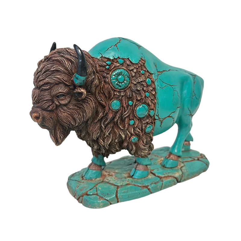 Polyresin North American Buffalo Bison Southwestern Turquoise Freestanding Tabletop Figurine