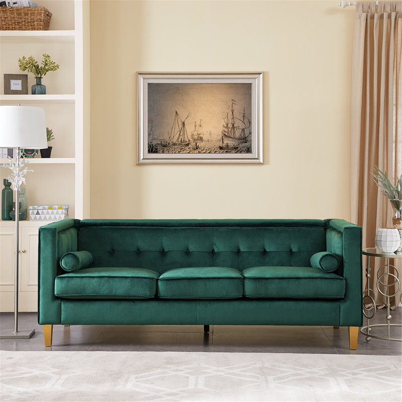  Canapé en velours Ezriah Mid Century, Velours vert