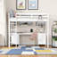 Lit mezzanine double pleine grandeur avec bureau, armoires de rangement, station de charge et tiroirs en gris - Une merveille pour la vie moderne-1262647658