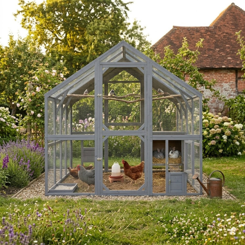 Grand poulailler extérieur en bois 110 po, Argent argent