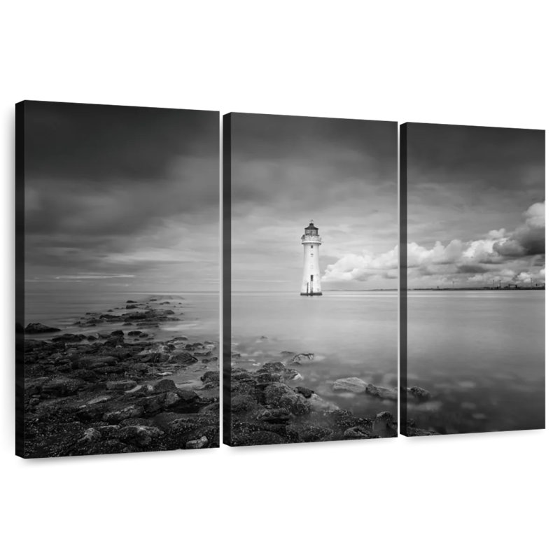 Aletra Black And White Lighthouse, 32" H x 50" W