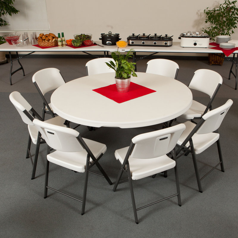 Table pliante ronde 60", Granite blanche / gris