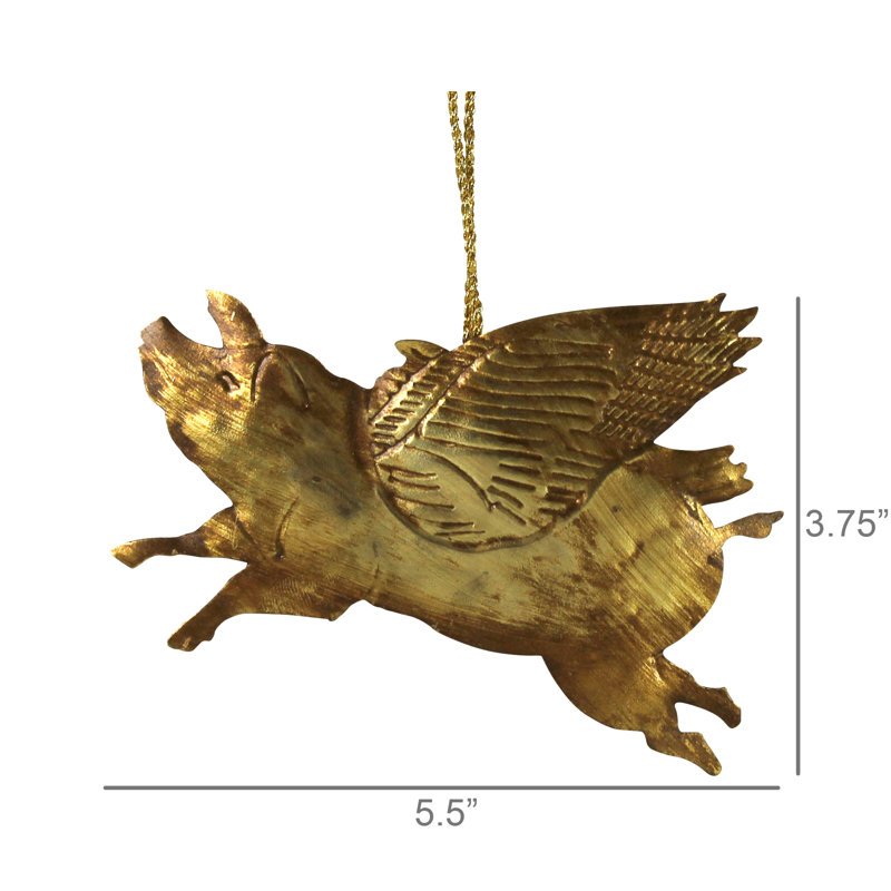 Pressed Metal Flying Pig, Antique Gold
