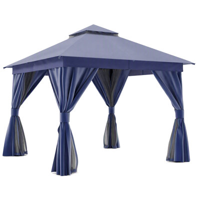 10 pi. L 10 pi. D Pavillon de jardin en acier avec double toit souple, rideaux et moustiquaire
