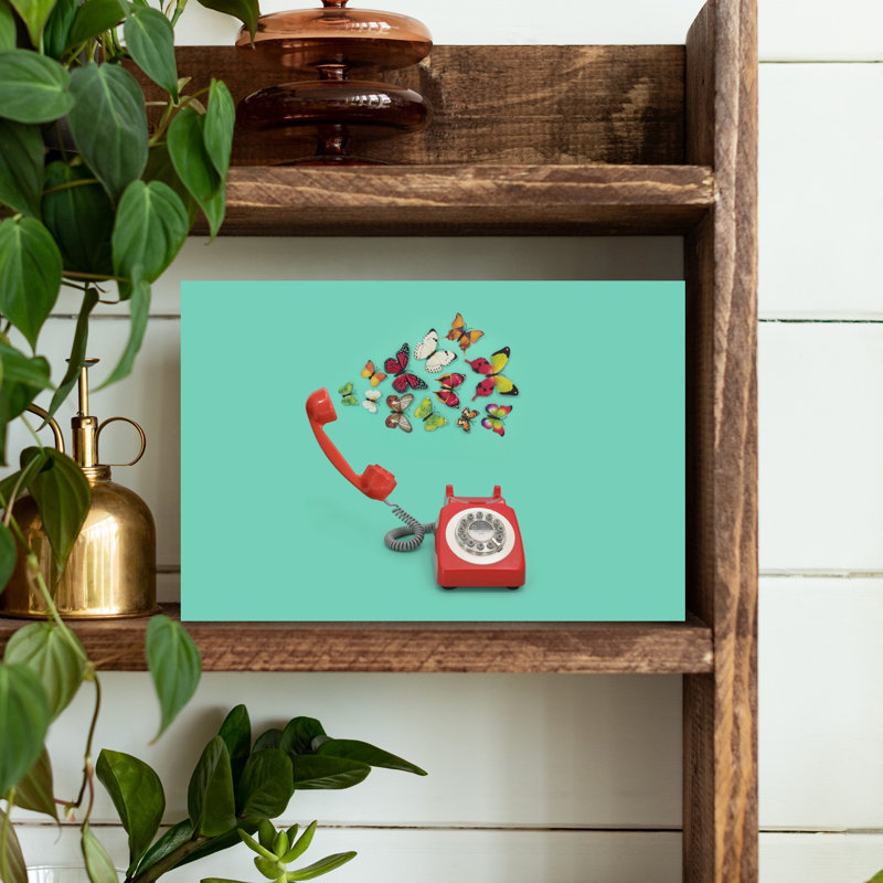 Papillon rouge, papillons rétro, art mural rétro, 12" H x 18" W