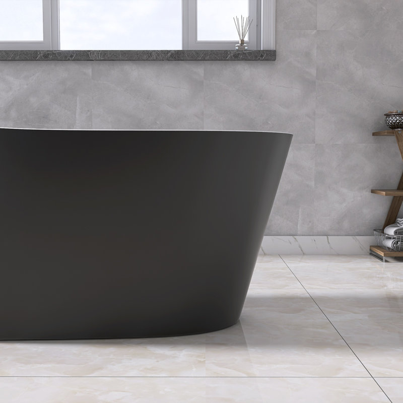 Acrylic Freestanding  Soaking Bathtubs 59'' x 29.5'' Single Slipper Stand Alone Tub in Matte Grey with Side Drain