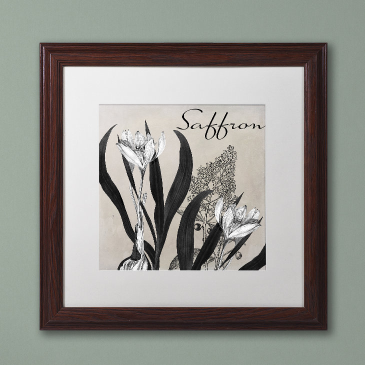 «Flowering Herbs I» par Jadaya, impression encadrée, Noir, H 16 po x l 16 po x P 0,5 po, Toile avec cadre brun