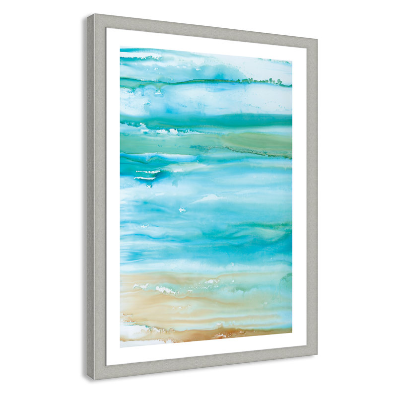 Coastal Abstract II - peinture encadrée, Encadrement argent brossé, H 43 po x l 31 po x P 1,25 po