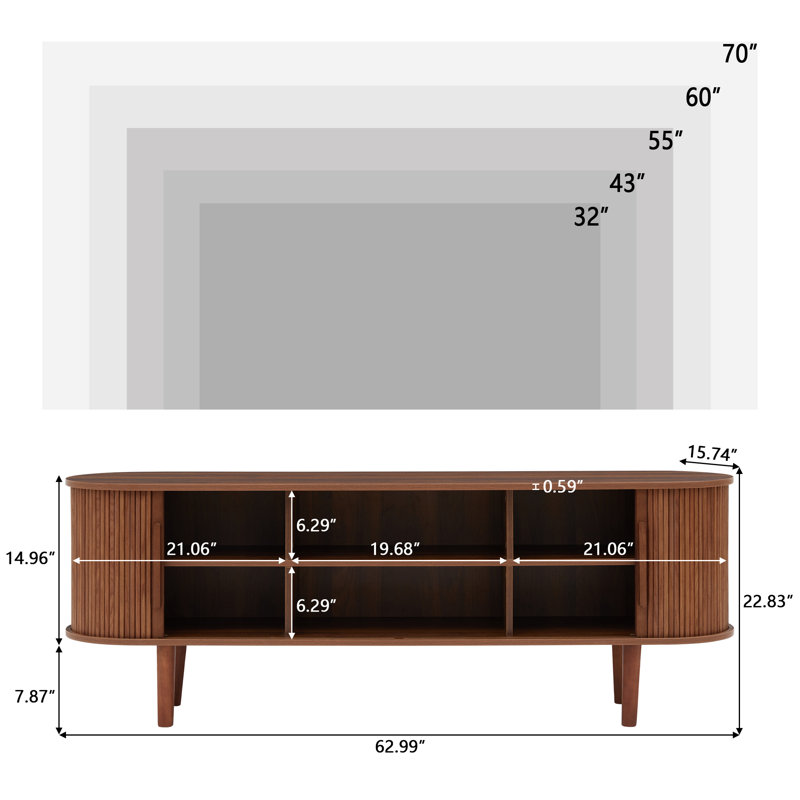 Mid-Century Oval TV Stand for TVs up to 70'', Walnut