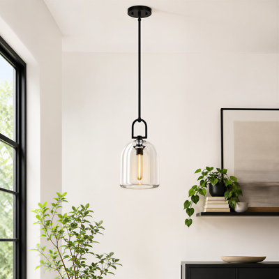 1 - Light Bell Single Kitchen Island Pendant With Crystal Glass