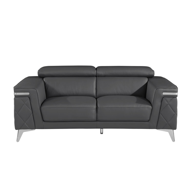 Belleville 70'' Top Grain Genuine Leather Loveseat, Dark Gray