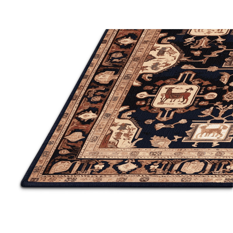 Machine Washable Persian Black Area Rug, Rectangle 2' x 3'