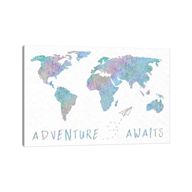 «Adventure Awaits Map Metallic Rainbow», reproduction d'impression sur toile tendue, H 18 po x l 26 po x P 1,5 po