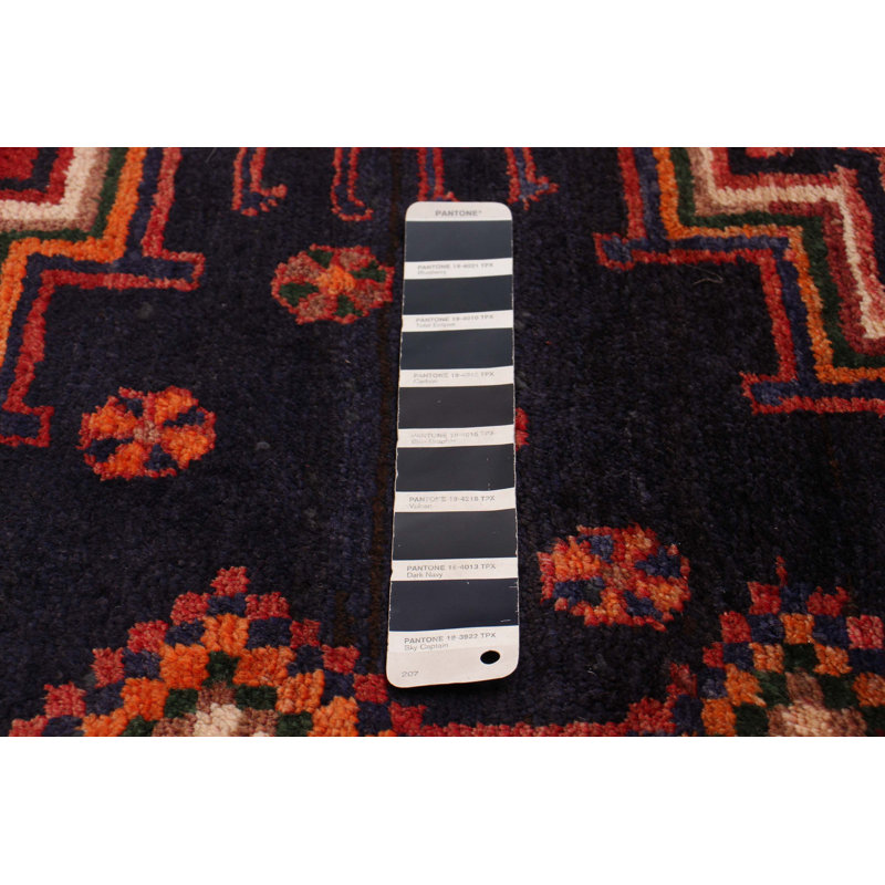 Tapis de couloir unique en laine bleu marine 3 pi 9 po x 9 pi 4 po Konya