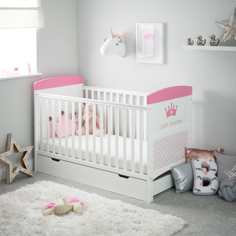 Grace Inspire Cot Bed with Under Drawer, White/Pink