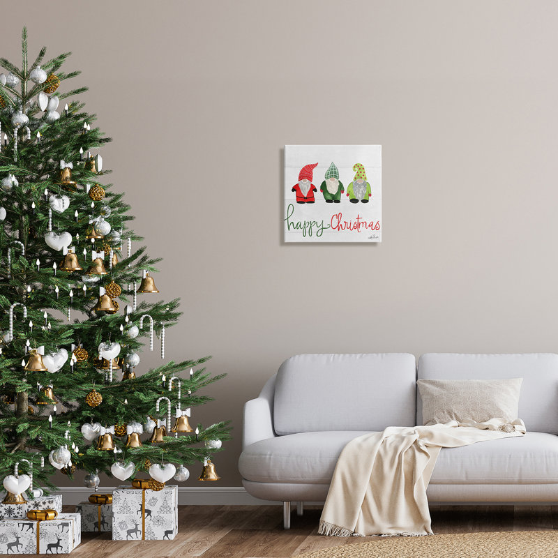 Happy Christmas Jolly Holiday Gnomes, Toile tendue, H 17 po x l 17 po x P 1,5 po