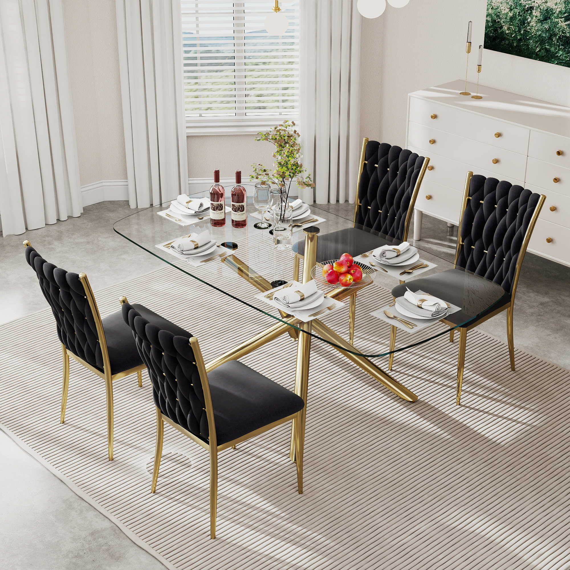 Mercer41 71 Inch Modern Luxury Rectangular Dining Table Set, Tempered ...