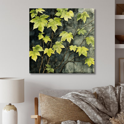 «Green Leaves Vine Minimalist Wall», art mural floral