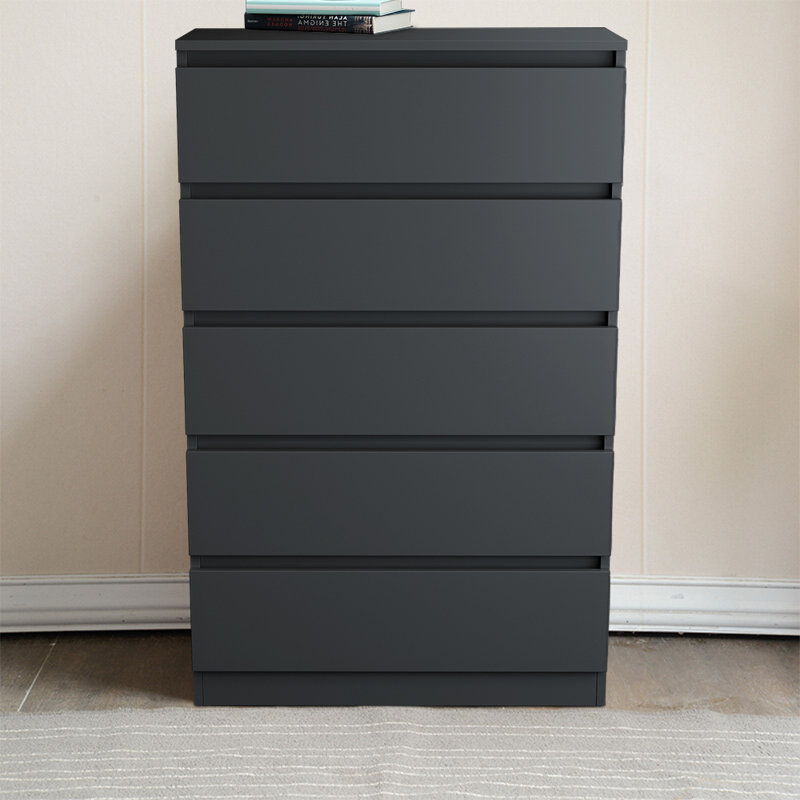 Deloise 5 Drawer 70Cm W Chest of Drawers Nightstand Bedside Cabinet, Dark Grey