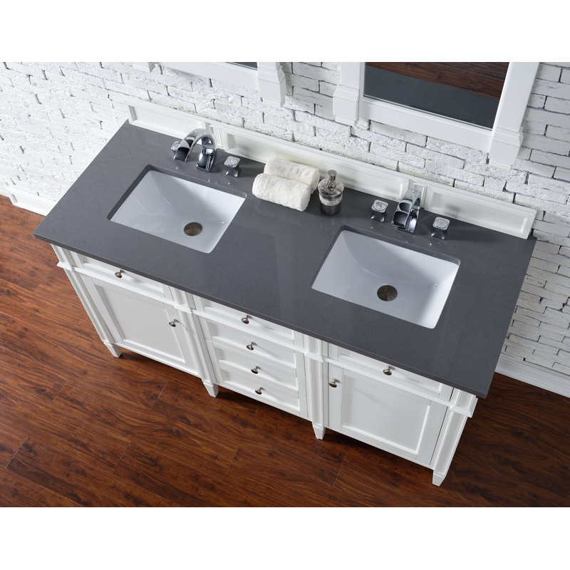 Brittany 60'' W Double Vanity, Bright White, Charcoal Soapstone, 8" Widespread