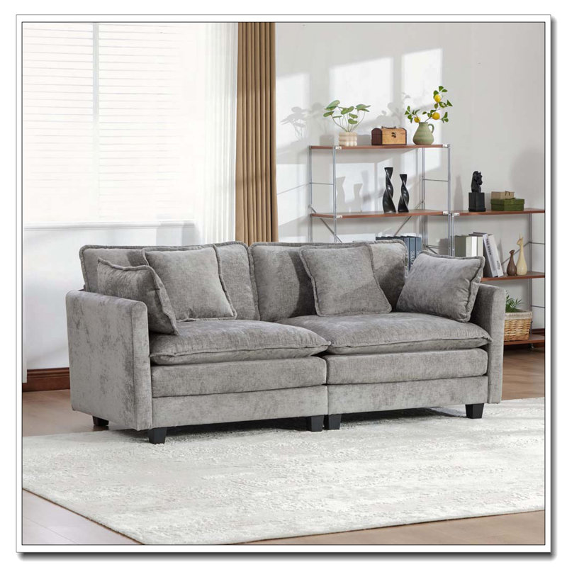 Modern LoveSeat Cloud Sofa,Apartment, Comfy Double Layer Upholstered Seat Cushion, Breathable Chenille Fabric, Grey