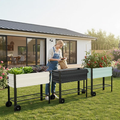 Lit de jardin surélevé galvanisé avec pieds et roues, 37 x 14,6 x 31,6 po, boîte à fleurs surélevée d'une capacité de 400 lb pour le jardin, la cour, le patio et la terrasse, vert