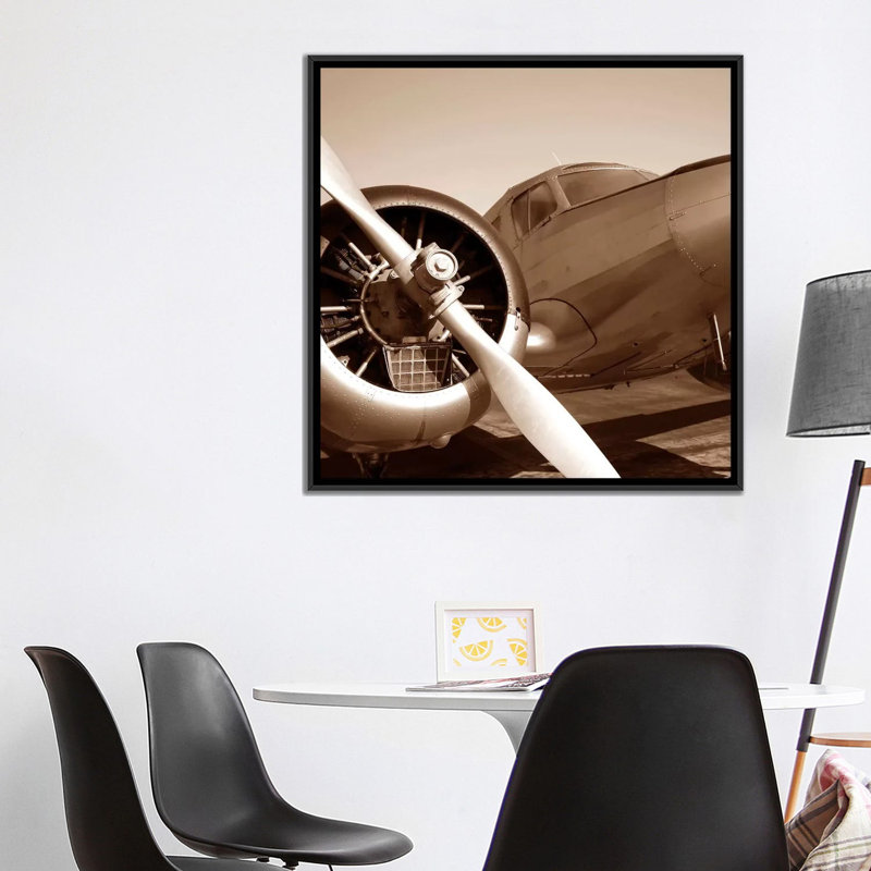 «L'aviation III», reproduction de photo sur toile, H 18 po x l 18 po x P 1,5 po, Toile avec cadre noir, Pas de tapis