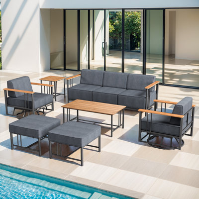 Timberloft 7-Pieces Outdoor Patio Conversation Set With Sofa Ottoman Swivel Glider Chairs Coffee Table And 10" Thick Cushions