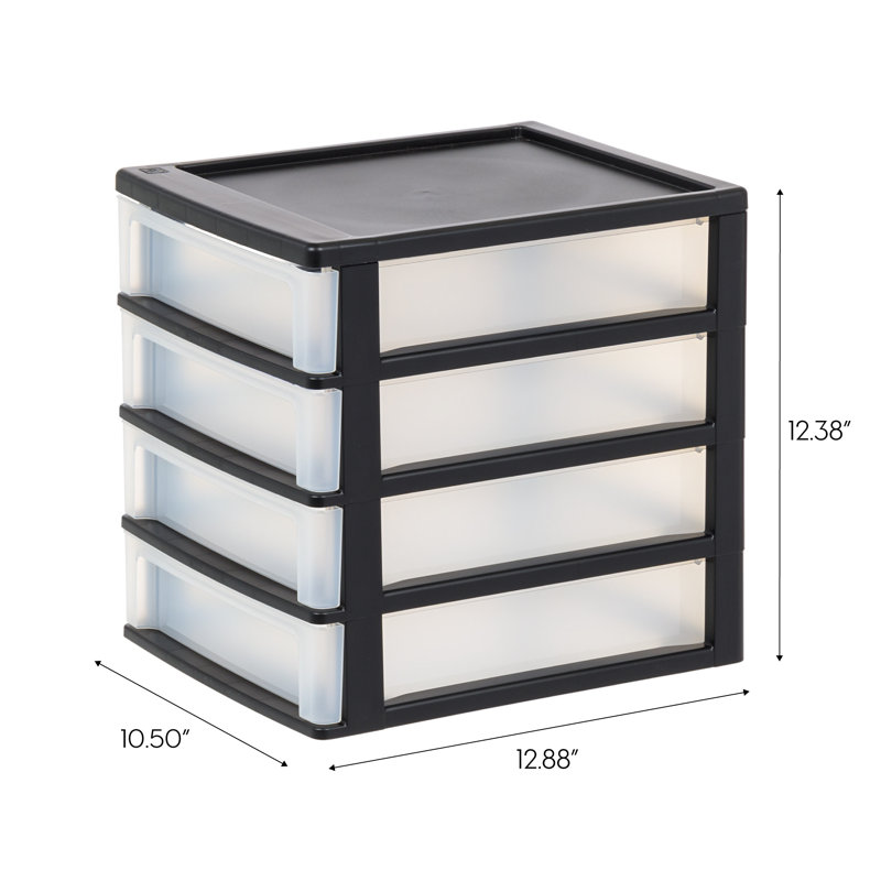 Small Black Plastic 4-Drawer Stackable Organizer, Set of 2