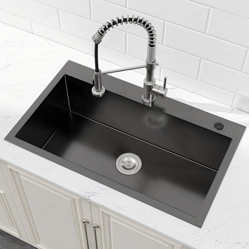 Évier de cuisine en acier inoxydable, 32 po x 19 po, lavabo sur pied fait à la main en noir, avec drain et crochet standards américains