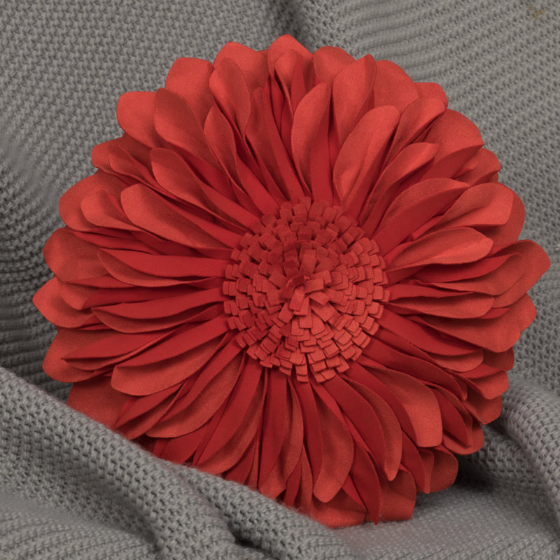 Housse et insert décoratif décoratif 3D Floral, H 12 po x l 12 po, Orange, rouge, suède uni