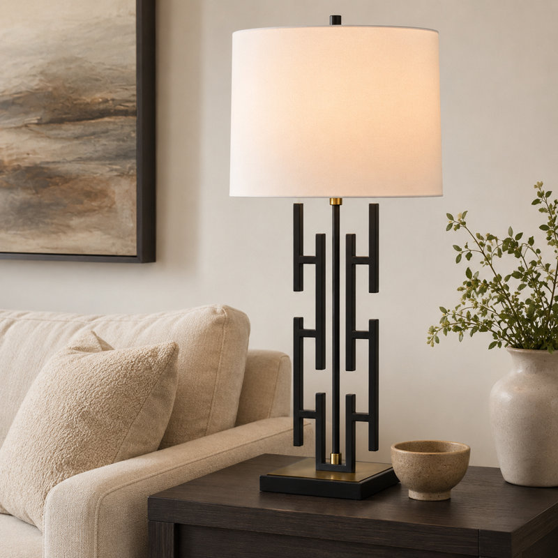 Lampe de table 32,75 "en métal avec abat-jour blanc