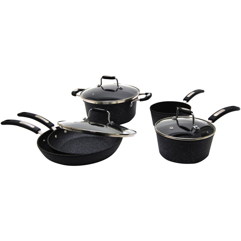 Black Non-Stick Aluminum 8-Piece Cookware Set with Bakelite Handles