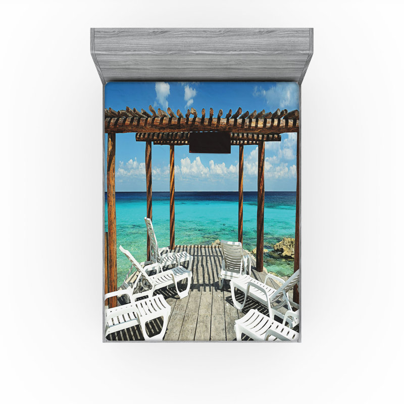 Ensemble de 2 draps-housse Ambesonne Sunbeds SeaSunbeds, Ensemble de draps pour lit très grand californien