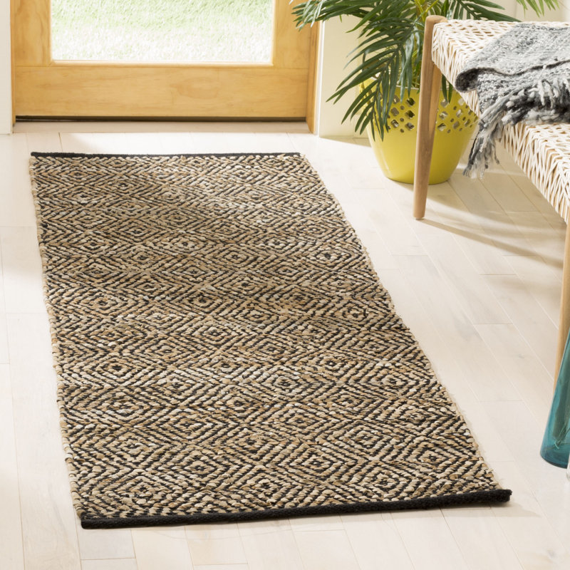 Tapis géométrique en cuir / coton tissé à la main Adero, Tapis de couloir 2 pi 3 po x 6 pi