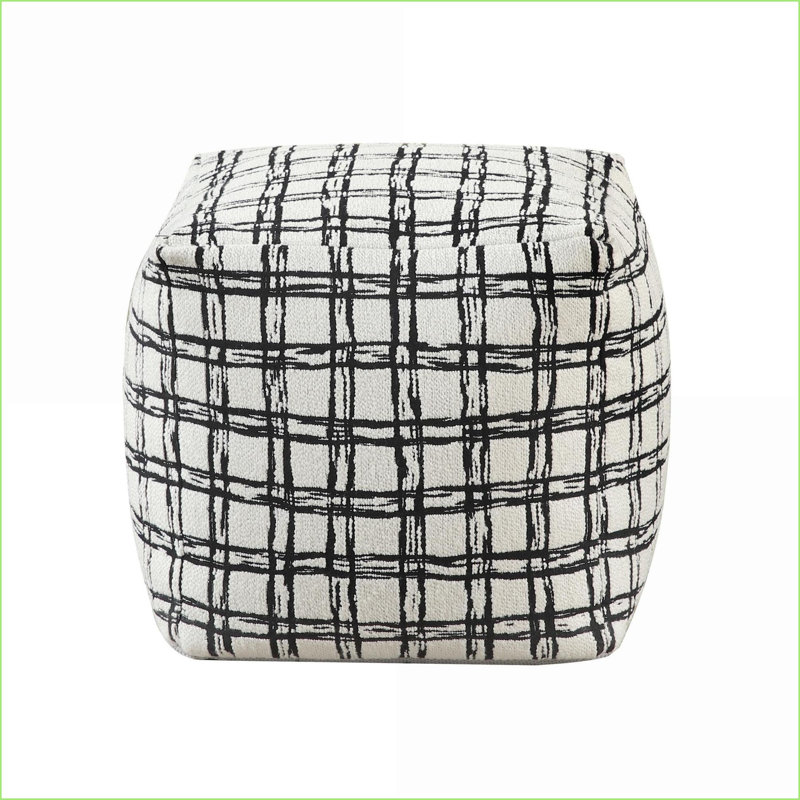 Ottoman, Modern Square Black &amp; White Patterned Jacquard Fabric Non-Slip 16”x16”x16” Pouf/Bean Bag Chair | Black and White | Textile