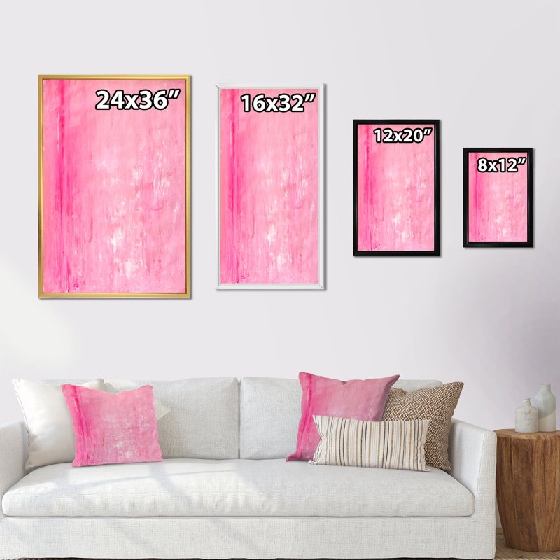 Rose et blanc abstrait, art mural moderne et contemporain sur toile, H 36 po x l 24 po x P 1 po, Cadre flottant doré