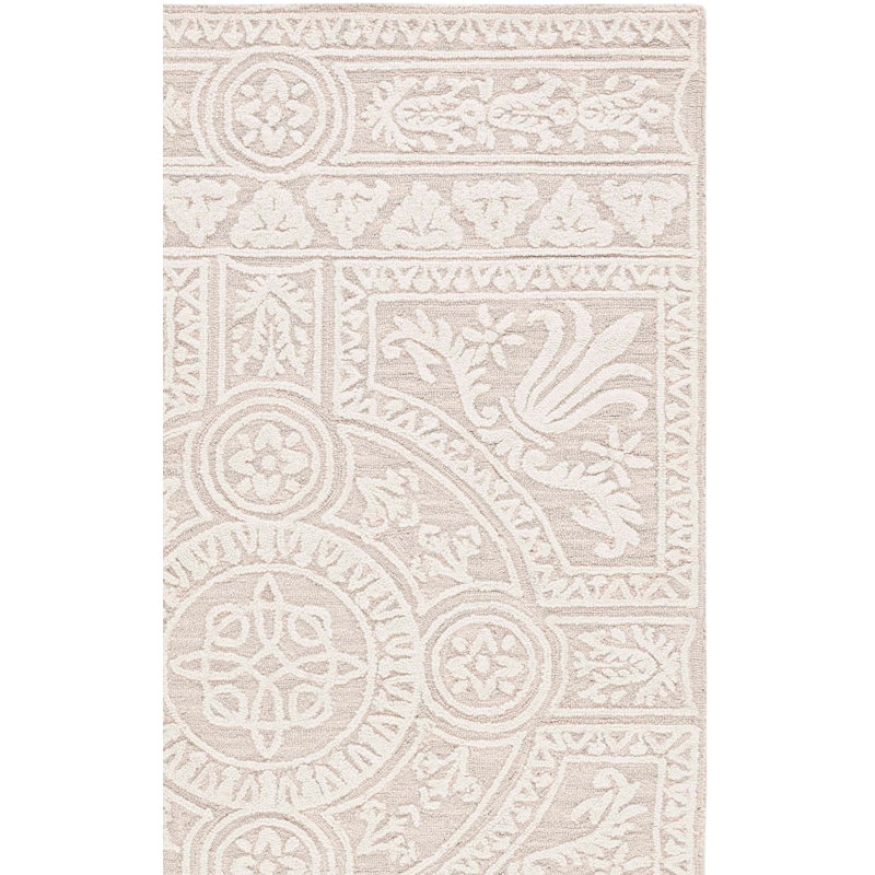 Ferrera Floral Handmade Tufted Wool Light Gray/Ivory Area Rug, Rectangle 2' x 3'