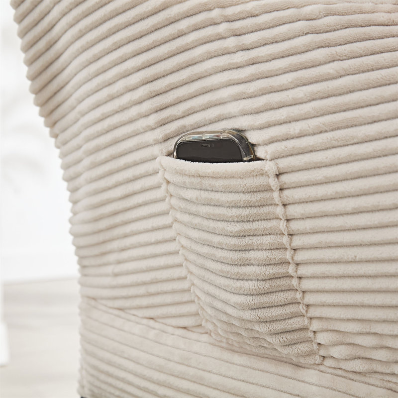 Chaise d'appoint moderne, douce et confortable avec repose-pieds, accoudoirs et poche latérale pour petits espaces