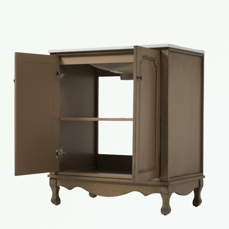 Meuble-lavabo de salle de bain avec lavabo en céramique et tablettes réglables