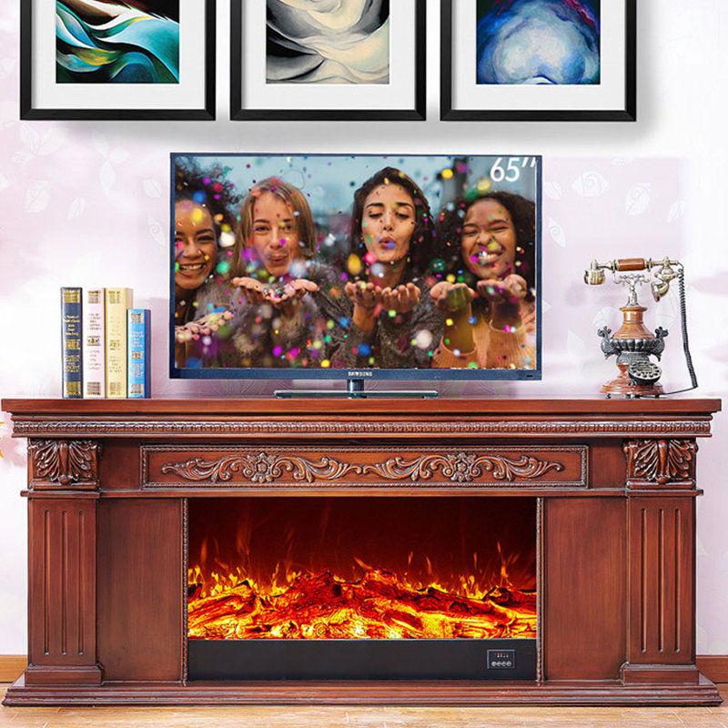 Meuble télé avec foyer Vintage Style, Brun