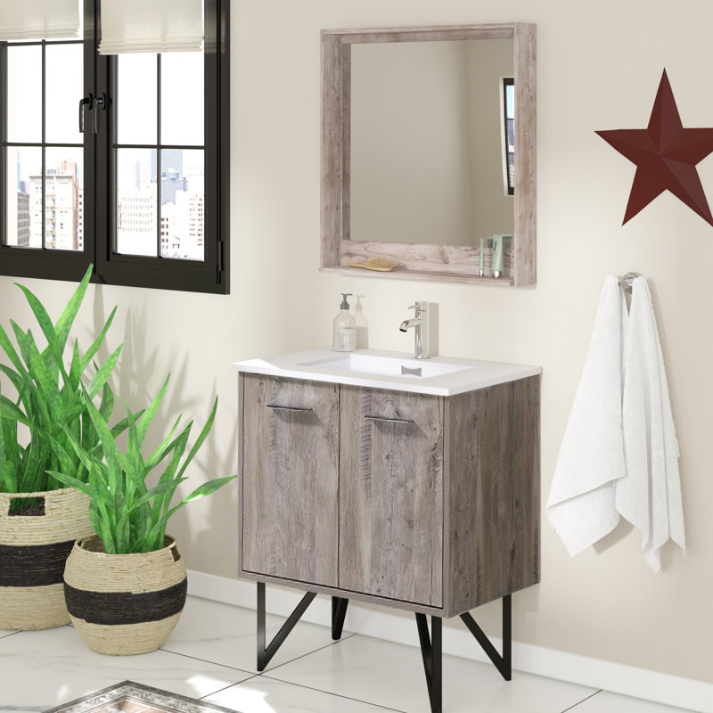 Almaraz 29.5'' Single Bathroom Vanity with Quartz Top, Nature Wood