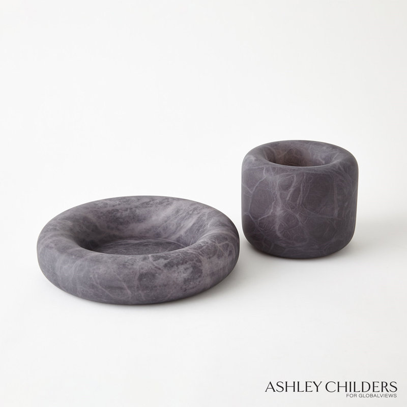 Alabaster Ring Bowl-Grey-Tall, Gray