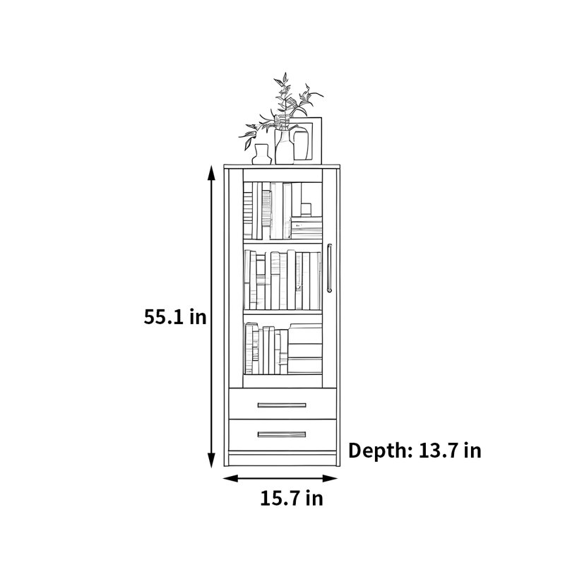 Memmott, (3 Shelves) 55.1"H x 15.7"W x 13.7"D