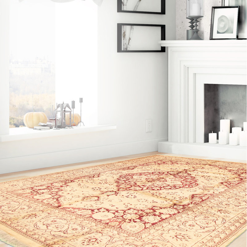 One-of-a-Kind Rectangle 6'1" X 9'2" New Age Wool Area Rug in Dark Red/Light Blue/Cream