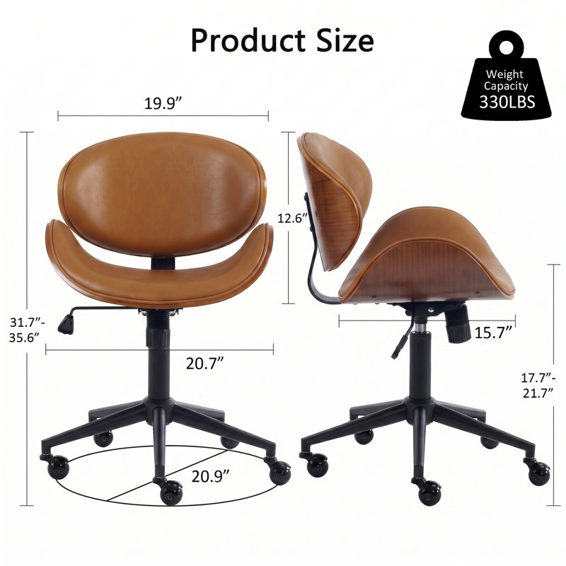 Upholstered Office Chair Adjustable Height Desk & Task Chair With Bentwood Faux Leather Swivel Chair With Metal Frame