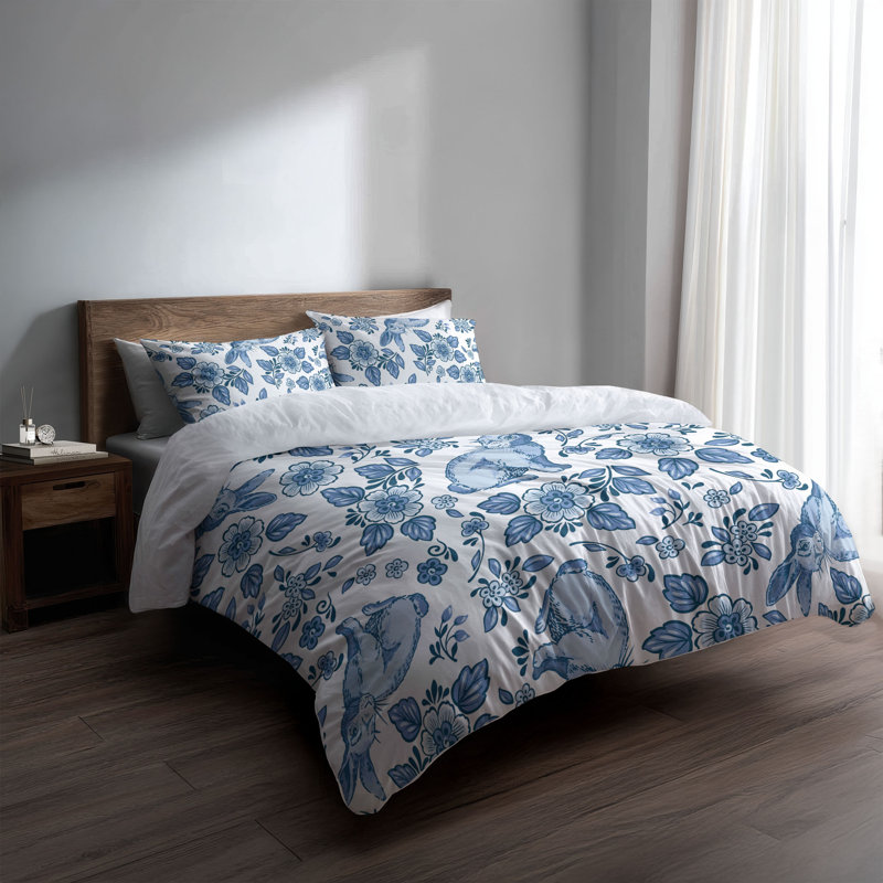 Ensemble d'édredon léger Bunny Toile, Édredon très grand + 2 taies décoratives très , Bleu
