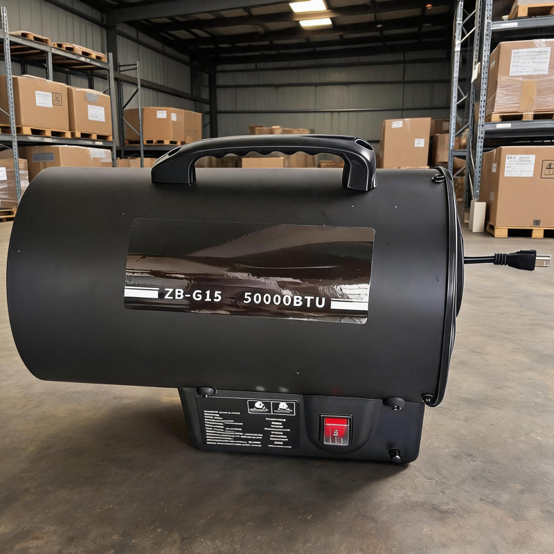 50,000 BTU Portable Propane Forced Air Heater, 10KW Garage & Jobsite Space Heater Tip-Over Protection, Black